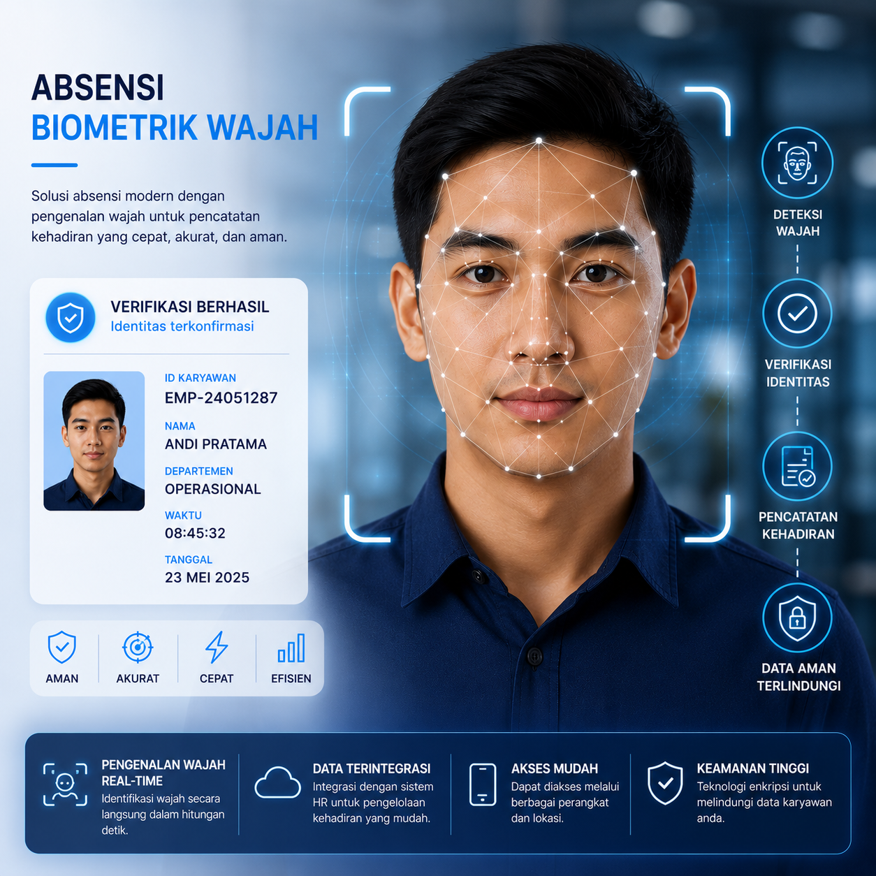 ABSENSI BIOMETRIK WAJAH — pratinjau verifikasi identitas karyawan